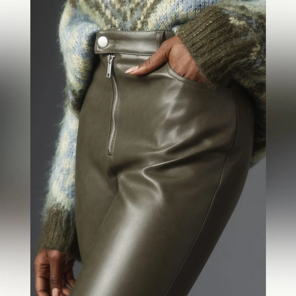 Anthropologie Avec Les Filles Faux Leather Kick-Flare Pants in Green - Picture 5 of 10
